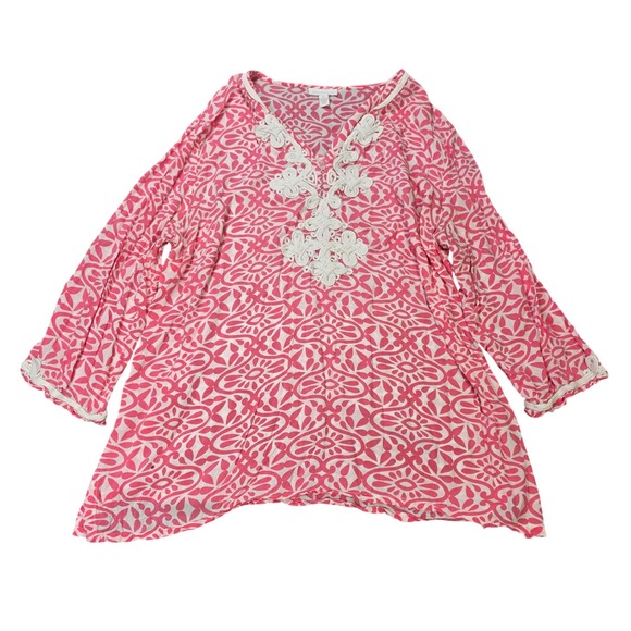 Charter Club Tops - Charter Club Medallion Soutache Embroidered Tunic Top Women's Size XL Pink White